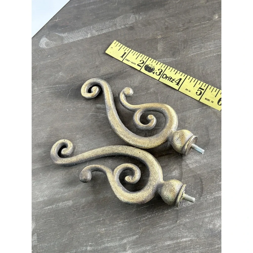 Vintage Gold Scroll Curtain Tiebacks Cast Metal Ornate Wall Holdbacks Set of 2